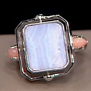 Generation Gems 925 Sterling Silver Blue Lace Agate / Lemon Chrysoprase Ring